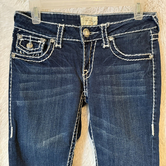 L.A.IDOL Dark Wash Juniors Jeans Size 5 Thick Stitch CZ Cropped Capri - Picture 5 of 9